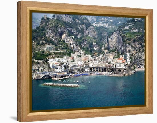 High Angle View of a Town, Amalfi, Atrani, Amalfi Coast, Salerno, Campania, Italy-null-Framed Premier Image Canvas