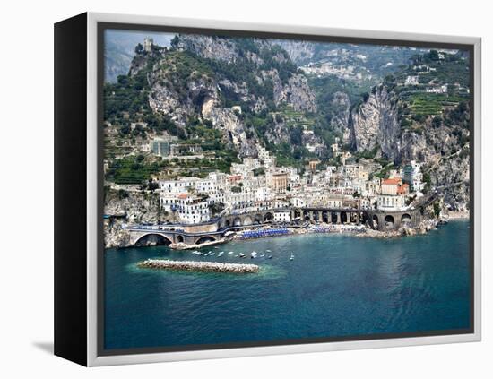 High Angle View of a Town, Amalfi, Atrani, Amalfi Coast, Salerno, Campania, Italy-null-Framed Premier Image Canvas