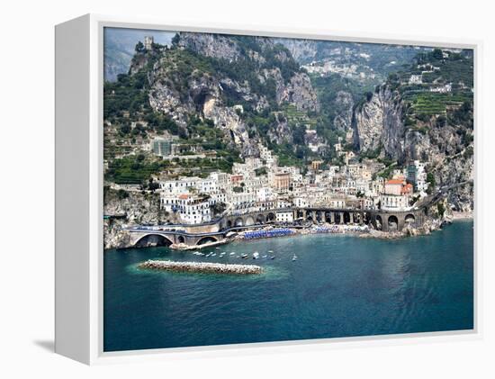 High Angle View of a Town, Amalfi, Atrani, Amalfi Coast, Salerno, Campania, Italy-null-Framed Premier Image Canvas