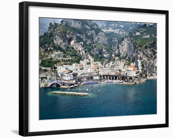 High Angle View of a Town, Amalfi, Atrani, Amalfi Coast, Salerno, Campania, Italy-null-Framed Photographic Print