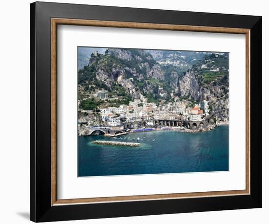 High Angle View of a Town, Amalfi, Atrani, Amalfi Coast, Salerno, Campania, Italy-null-Framed Photographic Print