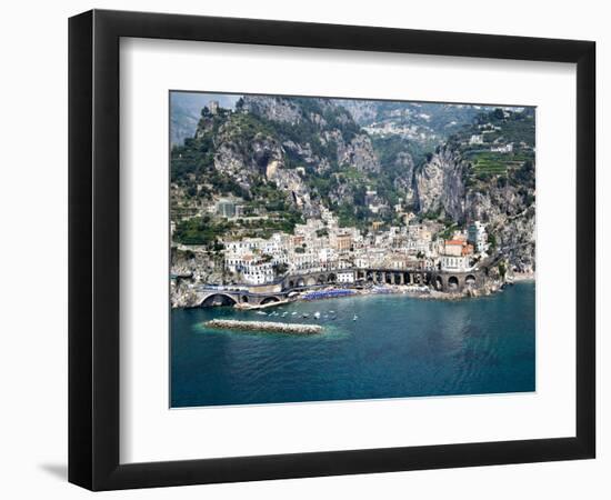 High Angle View of a Town, Amalfi, Atrani, Amalfi Coast, Salerno, Campania, Italy--Framed Photographic Print