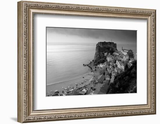 High angle view of a town and a castle on a cliff, Castello Ruffo, Scilla, Calabria, Italy-null-Framed Photographic Print