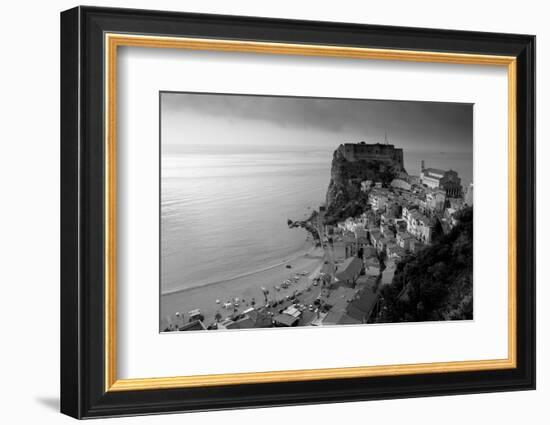 High angle view of a town and a castle on a cliff, Castello Ruffo, Scilla, Calabria, Italy-null-Framed Photographic Print