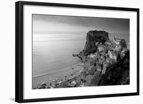 High angle view of a town and a castle on a cliff, Castello Ruffo, Scilla, Calabria, Italy-null-Framed Photographic Print