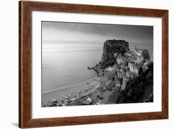High angle view of a town and a castle on a cliff, Castello Ruffo, Scilla, Calabria, Italy-null-Framed Photographic Print