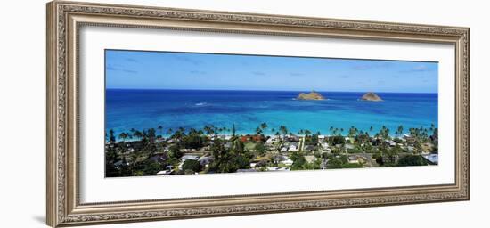 High Angle View of a Town at Waterfront, Lanikai, Oahu, Hawaii, USA-null-Framed Photographic Print