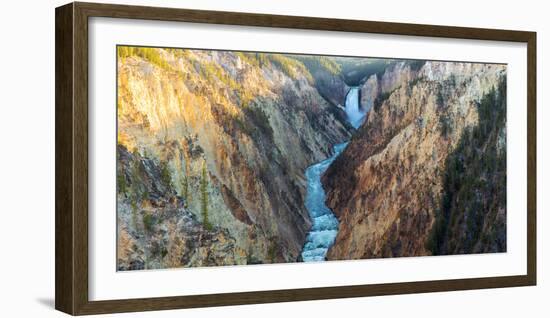 High angle view of a waterfall, Lower Yellowstone Falls, Grand Canyon, Yellowstone National Park...-null-Framed Photographic Print