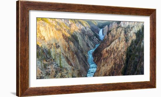 High angle view of a waterfall, Lower Yellowstone Falls, Grand Canyon, Yellowstone National Park...-null-Framed Photographic Print