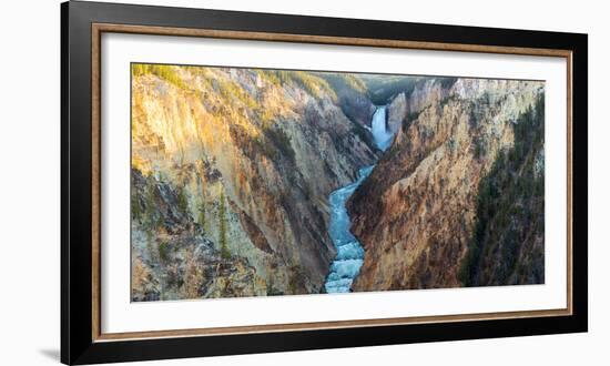 High angle view of a waterfall, Lower Yellowstone Falls, Grand Canyon, Yellowstone National Park...-null-Framed Photographic Print