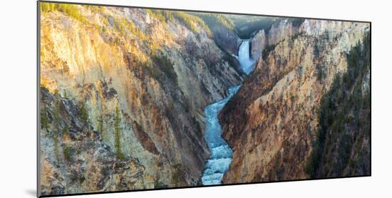 High angle view of a waterfall, Lower Yellowstone Falls, Grand Canyon, Yellowstone National Park...-null-Mounted Photographic Print