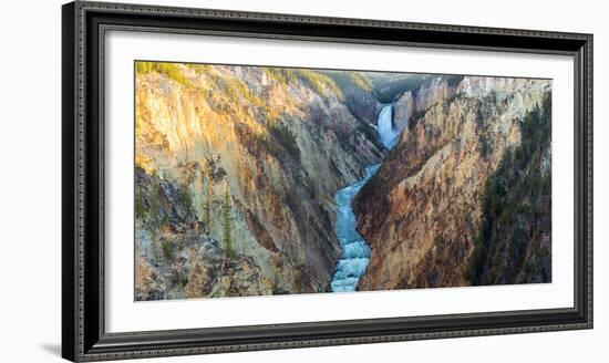 High angle view of a waterfall, Lower Yellowstone Falls, Grand Canyon, Yellowstone National Park...-null-Framed Photographic Print