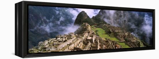 High Angle View of an Archaeological Site, Inca Ruins, Machu Picchu, Cusco Region, Peru-null-Framed Stretched Canvas