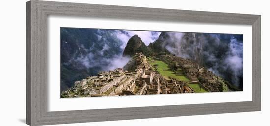 High Angle View of an Archaeological Site, Inca Ruins, Machu Picchu, Cusco Region, Peru-null-Framed Photographic Print