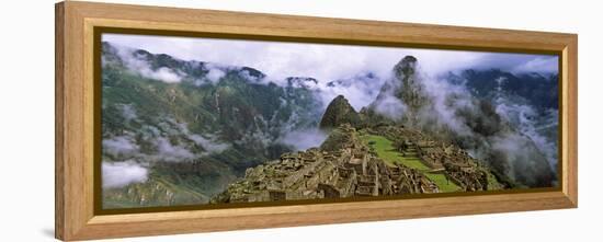 High Angle View of an Archaeological Site, Inca Ruins, Machu Picchu, Cusco Region, Peru-null-Framed Stretched Canvas