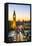 High angle view of Big Ben, the Palace of Westminster and Westminster Bridge at dusk, London, Engla-Fraser Hall-Framed Premier Image Canvas