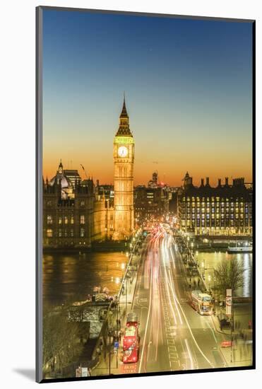 High angle view of Big Ben, the Palace of Westminster and Westminster Bridge at dusk, London, Engla-Fraser Hall-Mounted Photographic Print