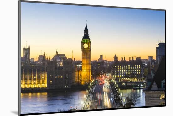 High angle view of Big Ben, the Palace of Westminster and Westminster Bridge at dusk, London, Engla-Fraser Hall-Mounted Photographic Print