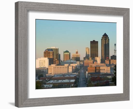 High Angle View of Buildings in a City, Locust Street, Des Moines, Iowa, USA-null-Framed Photographic Print