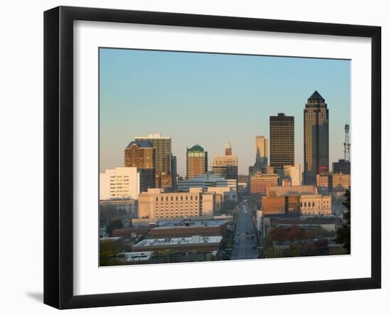 High Angle View of Buildings in a City, Locust Street, Des Moines, Iowa, USA-null-Framed Photographic Print