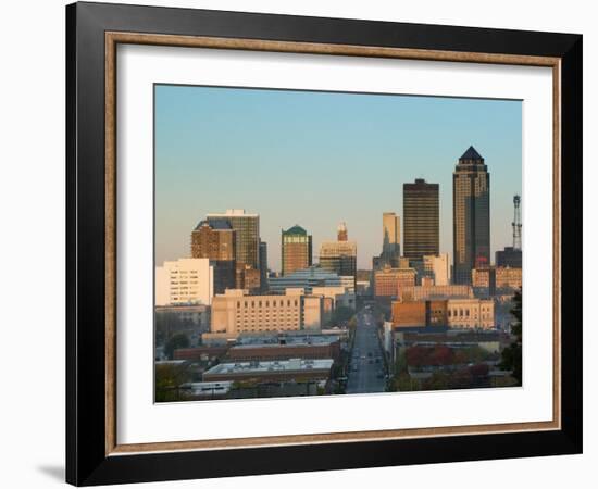 High Angle View of Buildings in a City, Locust Street, Des Moines, Iowa, USA-null-Framed Photographic Print