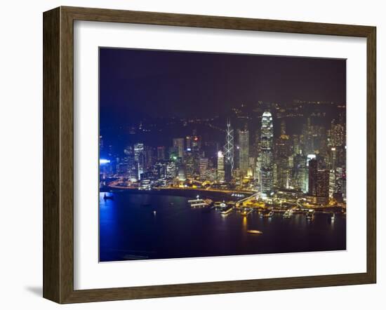 High Angle View of Central, the Main Financial District, at Night, Hong Kong Island, Hong Kong, Chi-Amanda Hall-Framed Photographic Print