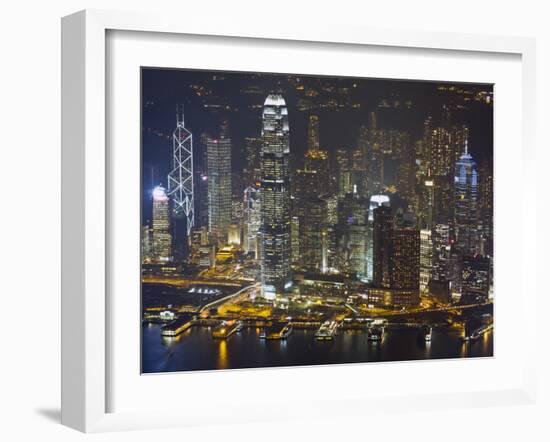 High Angle View of Central, the Main Financial District, at Night, Hong Kong Island, Hong Kong, Chi-Amanda Hall-Framed Photographic Print