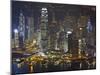 High Angle View of Central, the Main Financial District, at Night, Hong Kong Island, Hong Kong, Chi-Amanda Hall-Mounted Photographic Print