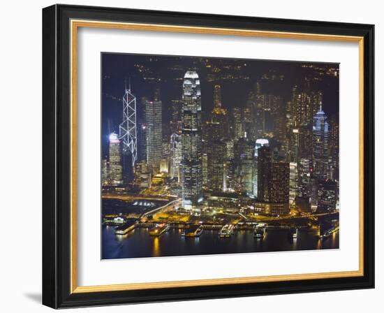 High Angle View of Central, the Main Financial District, at Night, Hong Kong Island, Hong Kong, Chi-Amanda Hall-Framed Photographic Print