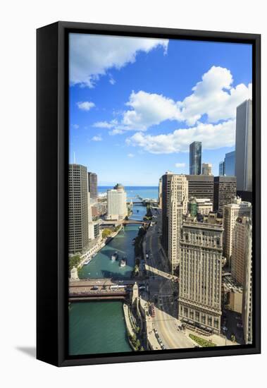 High Angle View of Chicago River and Lake Michigan, Chicago, Illinois, United States of America-Amanda Hall-Framed Premier Image Canvas