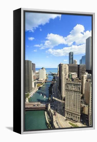 High Angle View of Chicago River and Lake Michigan, Chicago, Illinois, United States of America-Amanda Hall-Framed Premier Image Canvas