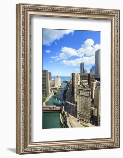 High Angle View of Chicago River and Lake Michigan, Chicago, Illinois, United States of America-Amanda Hall-Framed Photographic Print