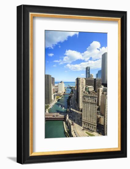 High Angle View of Chicago River and Lake Michigan, Chicago, Illinois, United States of America-Amanda Hall-Framed Photographic Print