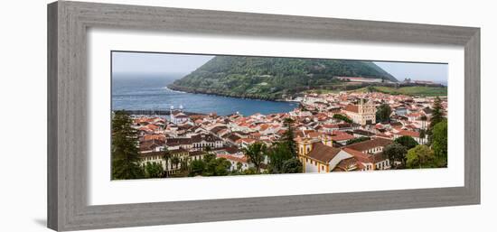 High angle view of city on island, Angra Do Heroismo, Terceira Island, Azores, Portugal-null-Framed Photographic Print