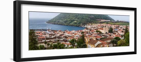 High angle view of city on island, Angra Do Heroismo, Terceira Island, Azores, Portugal-null-Framed Photographic Print