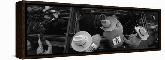 High Angle View of Cowboys with Horses at Rodeo, Wichita Falls, Texas, USA-null-Framed Stretched Canvas