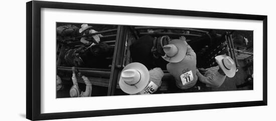 High Angle View of Cowboys with Horses at Rodeo, Wichita Falls, Texas, USA-null-Framed Photographic Print