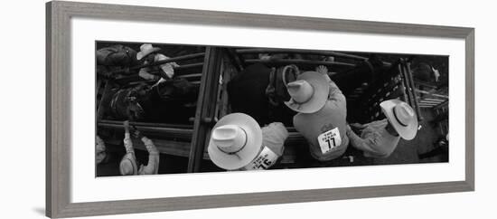 High Angle View of Cowboys with Horses at Rodeo, Wichita Falls, Texas, USA-null-Framed Photographic Print