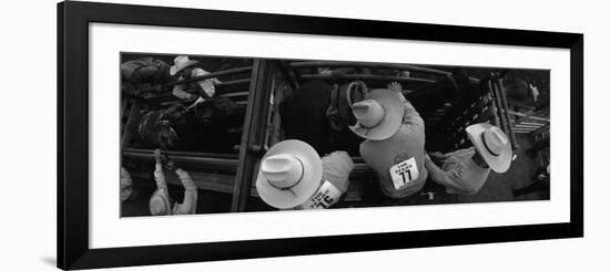 High Angle View of Cowboys with Horses at Rodeo, Wichita Falls, Texas, USA-null-Framed Photographic Print