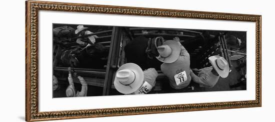 High Angle View of Cowboys with Horses at Rodeo, Wichita Falls, Texas, USA-null-Framed Photographic Print