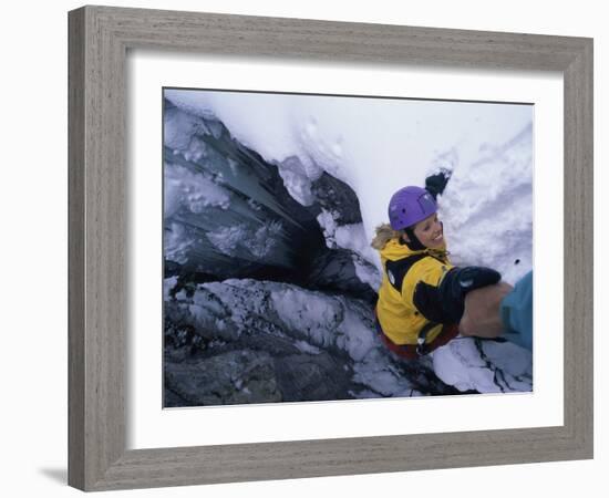 High Angle View of Female Ice Climber-null-Framed Photographic Print