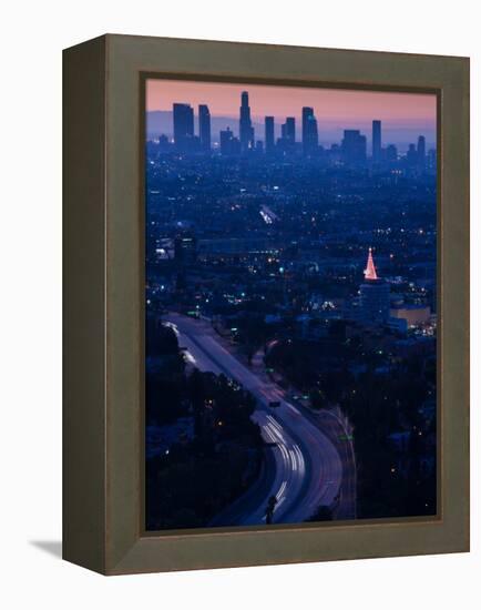 High Angle View of Highway 101 at Dawn, Hollywood Freeway, Hollywood, Los Angeles, California, USA-null-Framed Premier Image Canvas