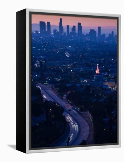 High Angle View of Highway 101 at Dawn, Hollywood Freeway, Hollywood, Los Angeles, California, USA-null-Framed Premier Image Canvas