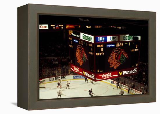 High angle view of ice hockey players in action, Chicago, Cook County, Illinois, USA-null-Framed Premier Image Canvas