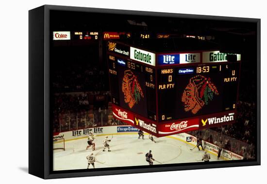 High angle view of ice hockey players in action, Chicago, Cook County, Illinois, USA-null-Framed Premier Image Canvas