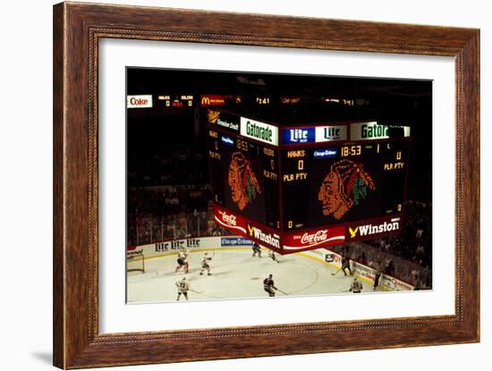 High angle view of ice hockey players in action, Chicago, Cook County, Illinois, USA-null-Framed Photographic Print