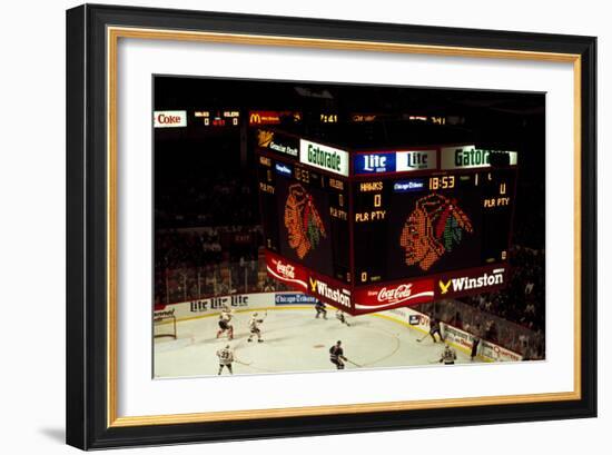 High angle view of ice hockey players in action, Chicago, Cook County, Illinois, USA-null-Framed Photographic Print