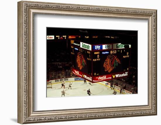 High angle view of ice hockey players in action, Chicago, Cook County, Illinois, USA-null-Framed Photographic Print