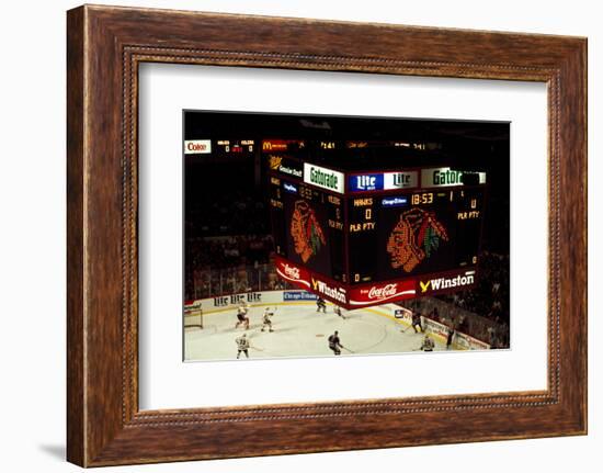 High angle view of ice hockey players in action, Chicago, Cook County, Illinois, USA-null-Framed Photographic Print