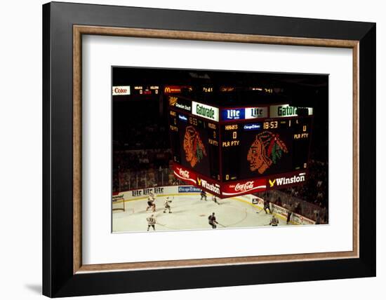 High angle view of ice hockey players in action, Chicago, Cook County, Illinois, USA-null-Framed Photographic Print